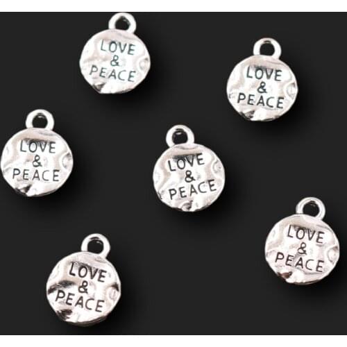 30pcs Silver Plated Metal Tag *Love & Peace* Pendants Bracelet Keychain Accessories DIY Charms For Jewelry Crafts Making 14*10mm