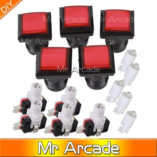 5PCS Free shipping Factory price 33mm square game machine push button arcade LED momentary push button illuminated push button