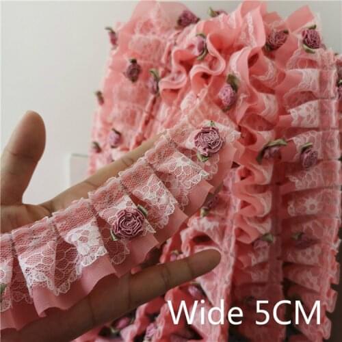 5CM Wide 3D Flowers Cotton Embroidered Lace Ribbon Edge Trim Collar Neckline Dress Applique Decorated DIY Crafts Curtain Sewing