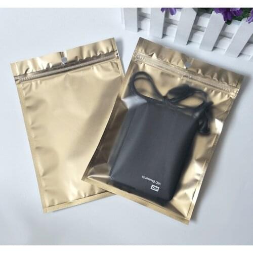 50Pcs Gold Aluminized Film Storage Bag Package Case Reclosable Zipper Ziplock Pack Bag Data Cable Packaging Bag