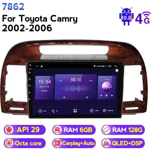 6G+128G QLED 5G WIFI Android 10 For Toyota Camry 5 XV 30 2001 2002 2003 2004 - 2006 Car Radio Multimedia Video Player stereo GPS
