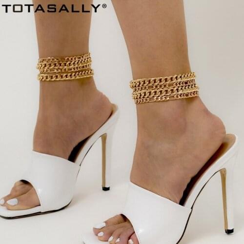 F.J4Z New Arrival Bohemian Womens Footchains 2021 Trend 4layers Cuban Chain Anklets Lady Leg Bracelets Beach Sandals Jewelry