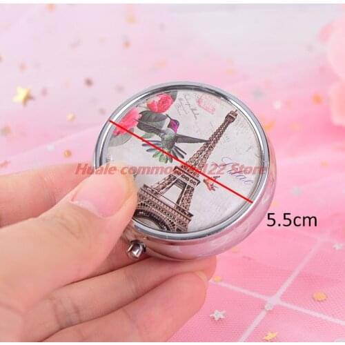 Hot Clock Round Shape Folding Pill Case Portable Pill Box Makeup Storage Container Metal Pill Cutter Organizer