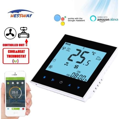 HESSWAY TUYA 2pipe 4pipe heat cool temp thermostat WIFI digital AC95~250V for 3 speed fan coil units