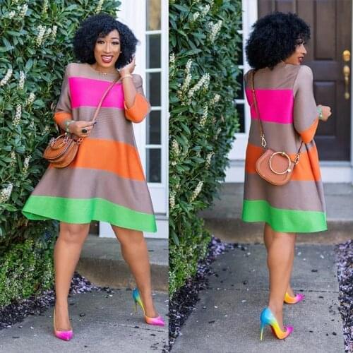 African Dresses for Women African Clothes Africa Dress Rainbow Stripe Print Dashiki Clothing Plus Size Africa Woman Dress