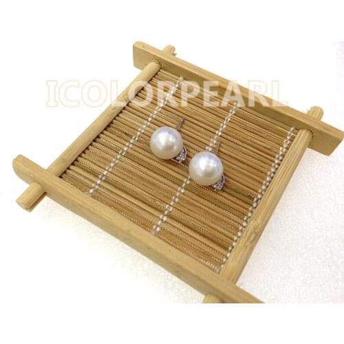 WEICOLOR Beautiful 8-9mm Semiround White Real Natural Pearl And Crystal Earrings With Sterling Silver