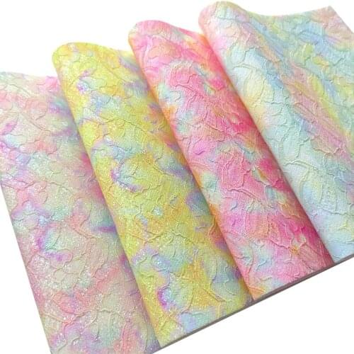 135x30cm Pastel Color Changing Lace Mesh Glitter PU Faux Leather Fabric Roll for Making Shoe Bag Hair Bow Craft Key Chain Cover