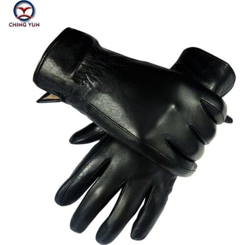 CHING YUN New Winter man sheepskin leather gloves male warm soft mens gloves black men mittens wool lining large size glove 02