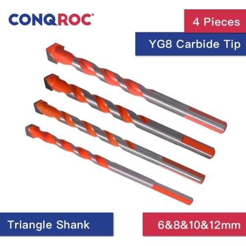 4 Pieces Multi Construction Drill Bits Set Multi Function Alloy Twist Drill Bits Kit for Glass Ceramic Tile 6mm 8mm 10mm 12mm