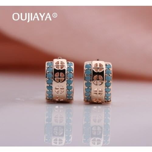 OUJIAYA New Arrivals 585 Rose Gold drop earrings Hollow Green Natural Zircon Dangle Earrings Fine Trendy Luxury Jewelry A103