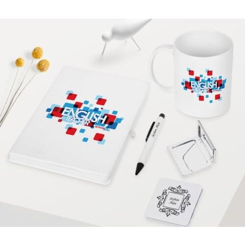 Personalized English Teacher Themed White Notebook Pen Cup Mirror Set-3