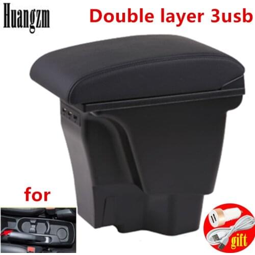 For KIA Rio 3 K2 Armrest Box 2015 2014 2013 2012 2011 2010 Organizer Leather Auto Cup Holder Accessories Easy to install USB