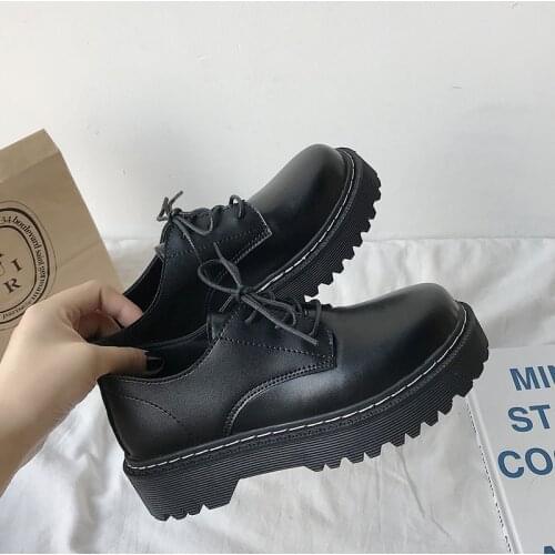 Casual Woman Platform Shoes All-Match Black Flats Ladies' Footwear British Style Oxfords Womens Round Toe Autumn Modis Retro