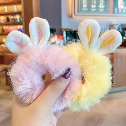 New Warm Elastic Hair Band Faux Rex Rabbit Fur Women Girl Ponytai Holder Head Rope Rubber Band Headwear Bathing Hair Accessories