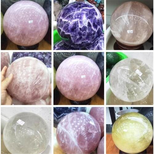 1-20kg Natural Rose Quartz Sphere Crystal Stone Dream Amethyt Ball Rock Mineral Gift Wooden Base Reiki Healing Home Decor