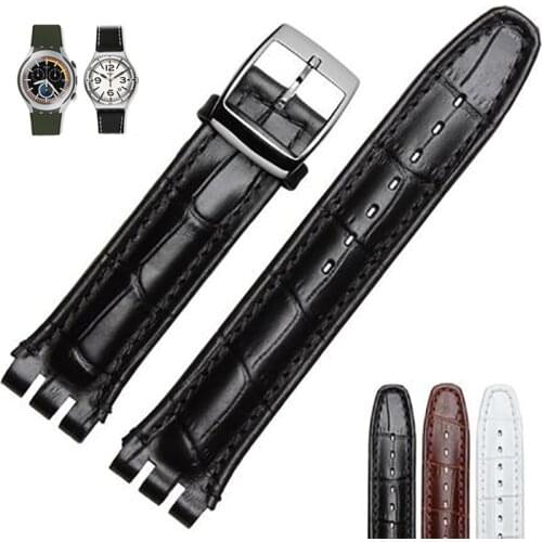 17mm strap crocodile grain Genuine leather watchband for Swatch with stainless steel buckle for women