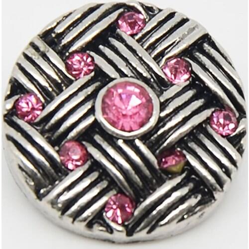 Pink Color Rhinestone Alloy Snap Button Charm Jewelry For Women Jewelry Making