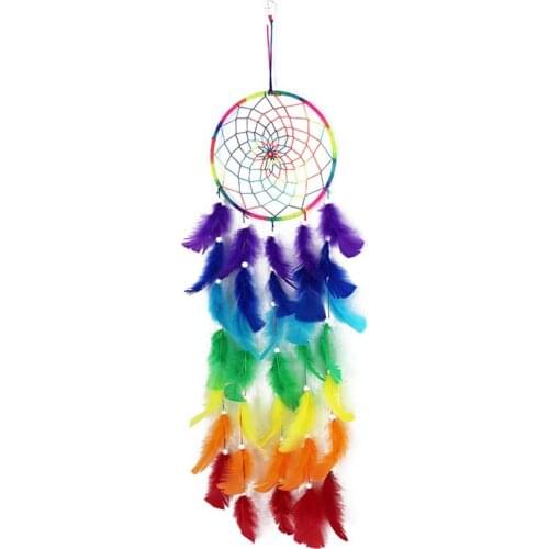 Seven Color Dream Catcher Bohemian Rainbow Feather Kids Room Decoration Air Wall Decoration Supplies Dreamcatcher