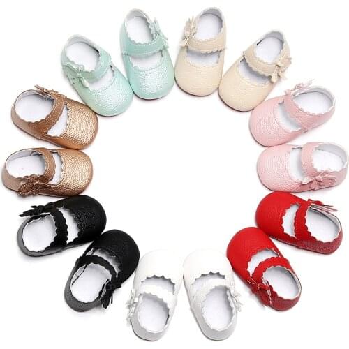 Wallarenear Baby Girl Leather Flats Soft Sole PU Leather Infant Princess Dress Shoes Prewalkers with Bow