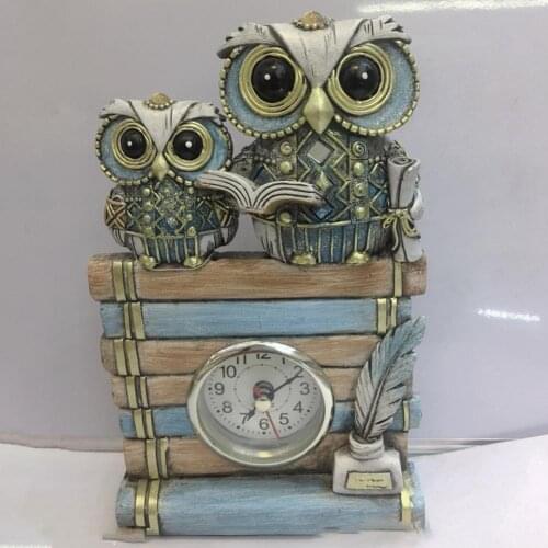 Creative Owl Figurine New Style Cute Cartoon Shape Fall Resistant Resin Animal Owl Statue Clock for Home Desktop Dormitory Decor