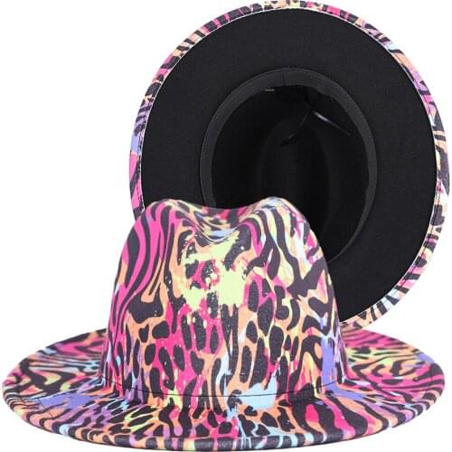 Hot Selling 2021 New Style Fashion Women Tie Dye Autumn And Winter Fedora Hats Out Tie Dye In Black Wool Felt Fedora Caps