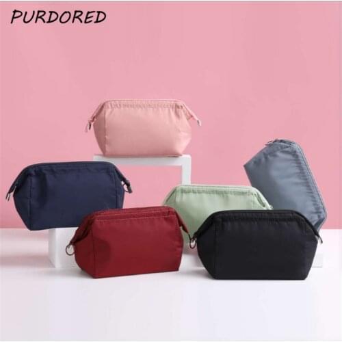 PURDORED 1 pc women zipper cosmetic bag solid color female makeup bag Travel Toiletry Beauty Makeup Bag Organizer kosmetyczka