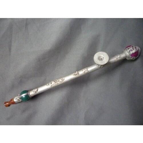 Rare Qing Dynasty silver&jade pipe,1842,wonderful design,free shipping