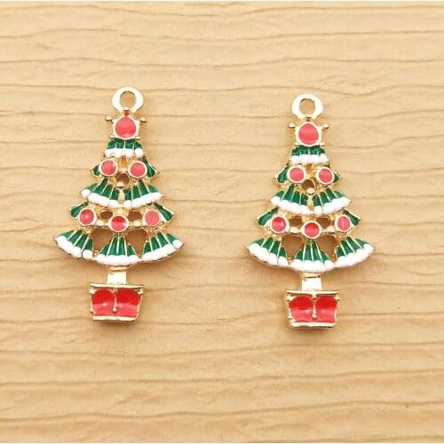 10pcs 16x28mm enamel christmas tree charm for jewelry making fashion earring pendant bracelet charm necklace charms diy finding