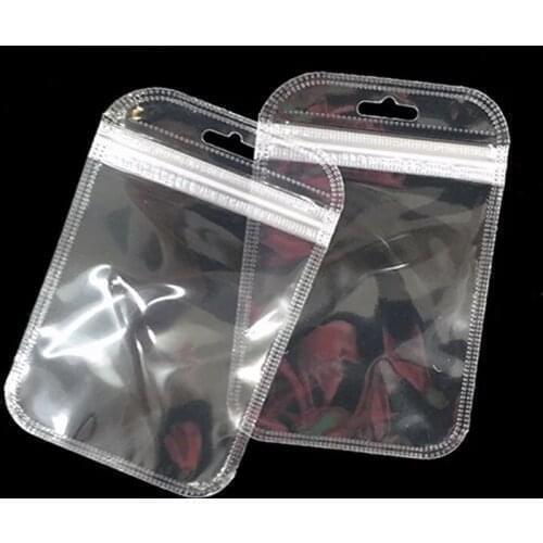 200Pcs Clear Plastic Zipper Lock Packing Bag with Hang Hole Reclosable Zipper Retails Transparent Packaging Pouches
