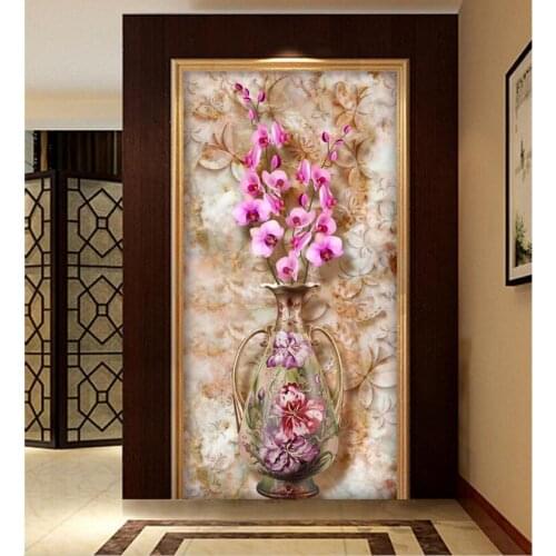 Custom photo 3d wallpaper Non-woven mural picture Vase butterfly orchid vintage marble texture painting Living room decoration