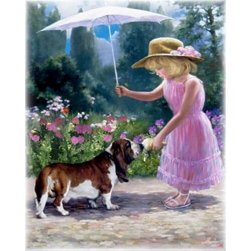 5D square diamond embroidery Hat girl and dog Icon diamond cross stitch rhinestone diamond painting picture diamond mosaic kit