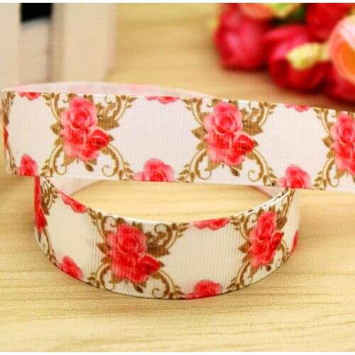 7/8'' Free shipping flowers printed grosgrain ribbon hair bow headwear party decoration wholesale OEM 22mm H5438