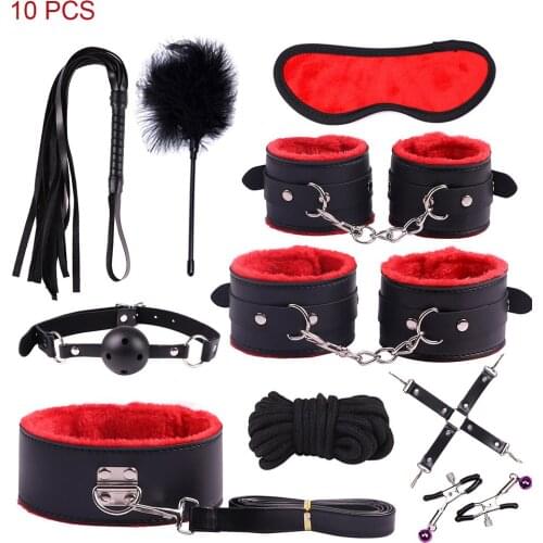 Exotic Sex Products Adults Games Leather Bondage BDSM Kits Handcuffs Sex Toys Accessories Whip Gag Tail Plug for Couples Play