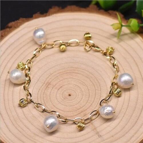 Natural Freshwater Baroque Pearl Bracelet European and American Fashion Chain Bangle for Women Wedding Party Girls Gifts Jewelry