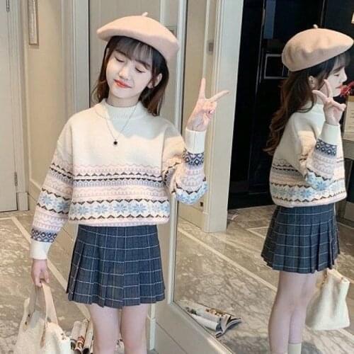 Girls Sweater Kids Coat Outwear 2021 O Neck Plus Velvet Thicken Warm Winter Autumn Knitting Tops Cotton Childrens Clothing