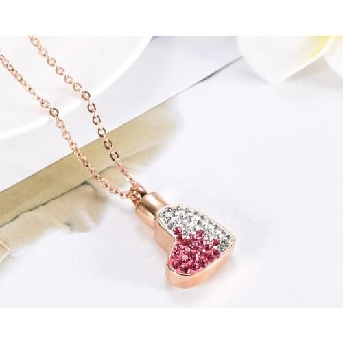 IJD3932 Stainless Steel Cremation Inlay Crystal Heart Shaped Keepsake Pendant Necklace for Ashes Souvenir Jewelry
