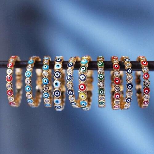 2021 New Gothic Rainbow Evil Eye Rhinestone Inlaid Ring Mens Fashion Jewelry Bohemian Ladies Retro Ring Demon Jewelry