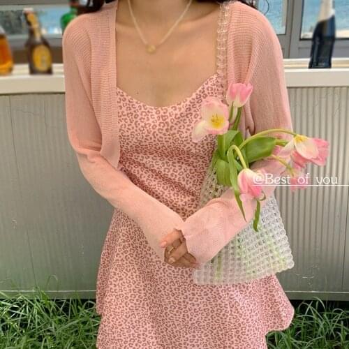 Korean Solid Color Cardigans Casual Short Knitting Sunscreen Long Sleeved Cardigan Female Causal Tops Shirts