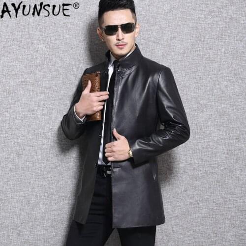 AYUSNUE Genuine Leather Jacket Men Long Sheepskin Coat Spring Autumn Slim Windbreaker Real Leather Jackets L16C3105 KJ2243