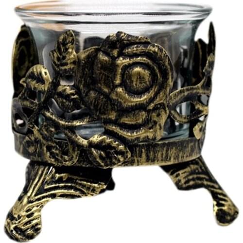 Small Vintage Candle Holder Glass Hollow Metal Candle Holder Wedding Decoration Candlelight Soporte Vela Candlesticks DD60ZT