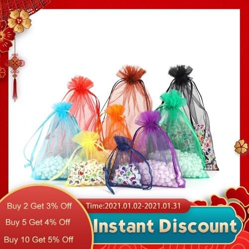 50pcs 5x7 7x9 9x12 11x16 Wedding Gift Drawstring Organza Bag Jewelry Packaging Bags Display & Jewelry Pouches Accessories
