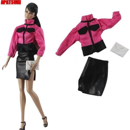 Hot Pink Fashion Doll Clothes for Barbie Doll Outfits Set Accessories Coat Shirt Skirt & Bag Purse For 11.5" BJD Kids Toys 1/6