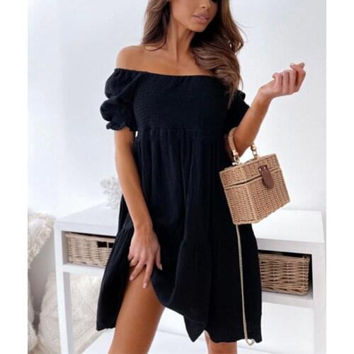 Fashion Sexy Off Shoulder Ruffle Mini Dress Casual Short Sleeve Women Party Dress Elegant Slash Neck Loose Summer Dress Vestidos