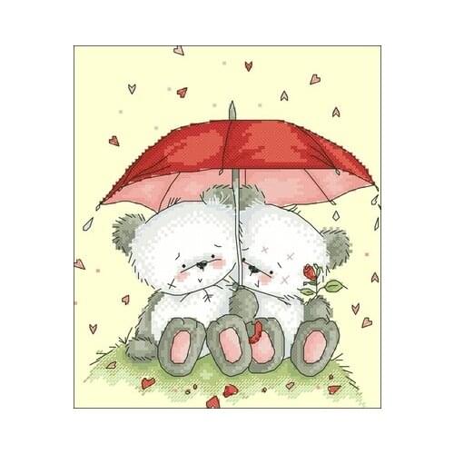 Cartoon-Romance in the Rain Counted Cross Stitch 11CT 14CT 18CT Cross Stitch Kits Embroidery Needlework Sets