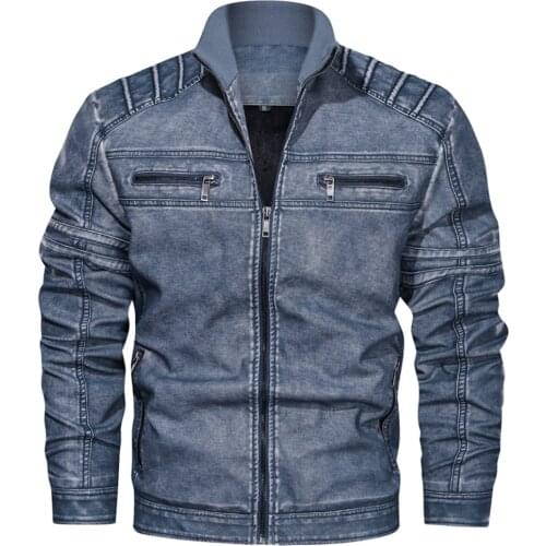 Mens Denim Jacket Big Size Solid Causal Washed Leather Jacket With Stand Collar Fashion Independent Station Size Vogue
