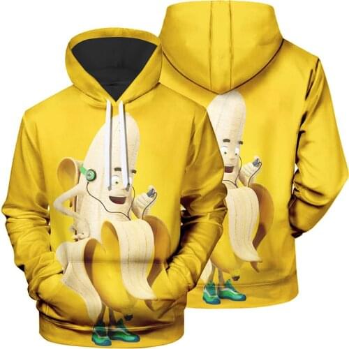 MenS Cartoon Funny Banana Print 3D Pattern Fashion Drawstring Jacket Casual Factory Wholesale