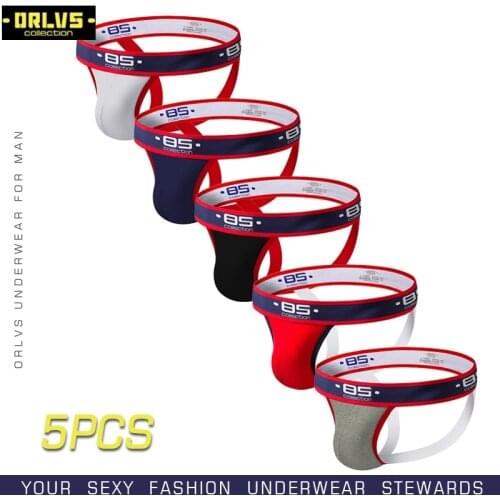 BS 5PC/LOT Sexy Gay Men Underwear Mens Sexy Men Underwear Men Panties Men Jockstrap Cotton Mens Breathable Thong G-String Penis