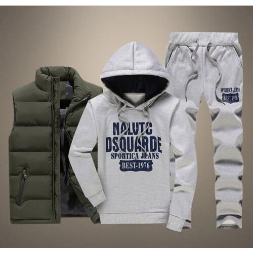 Mens Winter Casual Tracksuit 3-piece Sets Vest+Hoodie+Pants Mens Suit Outdoor Jogging Sportswear Printed New Mens Clothing 5XL