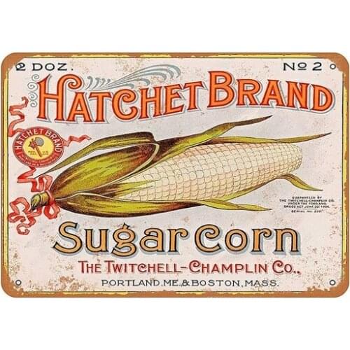 Wall Decor Sign Hatchet Brand Sugar Corn Vintage Look Metal Sign Bar Cafe Decoration
