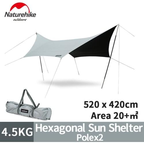 Naturehike 8-10 People SHARK Hexagonal Sun Shelter 190T 68D PU Shading Coating Sunscreen Waterproof Wind Resistant Camping Tent